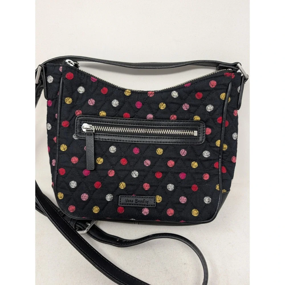Vera Bradley Black Polka Dot Quilted Crossbody Bag and Matching Wallet Set
